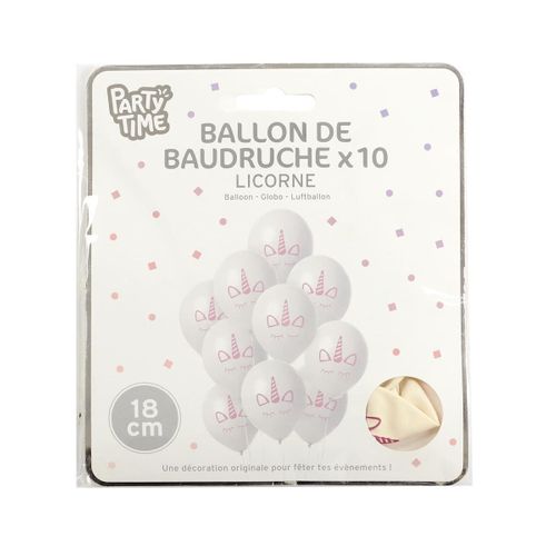 10 Ballons Blancs à Motifs Licorne (ø18 Cm) -