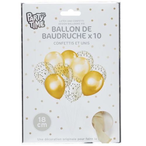 10 Ballons Doré à Motifs Unis Et Confettis (ø18 Cm) -