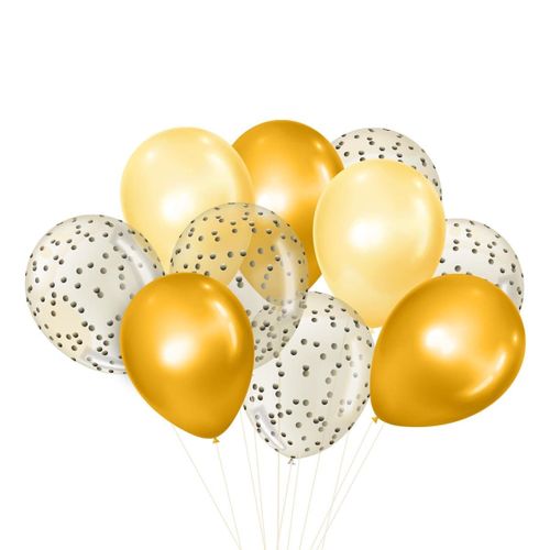 10 Ballons Doré à Motifs Unis Et Confettis (ø18 Cm) -
