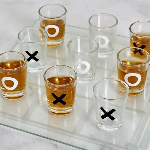 Jeu à Boire Tic Tac Toe En Verre Avec 9 Verres Shots (4 Croix Et 5 Ronds) -