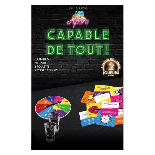 Jeu à Boire Cap Ou Pas Cap Avec 60 Cartes + 1 Roulette Et 2 Verres à Shot Inclus -