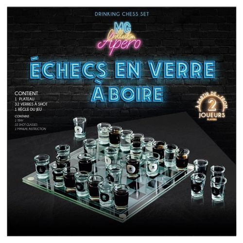 Jeu à Boire D'échecs En Verre Avec Son Plateau Et Ses 32 Verres Shots -