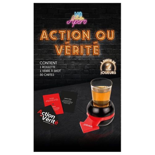 Jeu à Boire Action Ou Vérité Avec 30 Cartes, 1 Roulette Et 1 Verre à Shot Inclus -