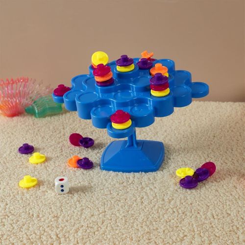 Jeu D'équilibre En Plastique Bleu Avec 48 Pièces Multicolores Et 1 Dé Inclus -