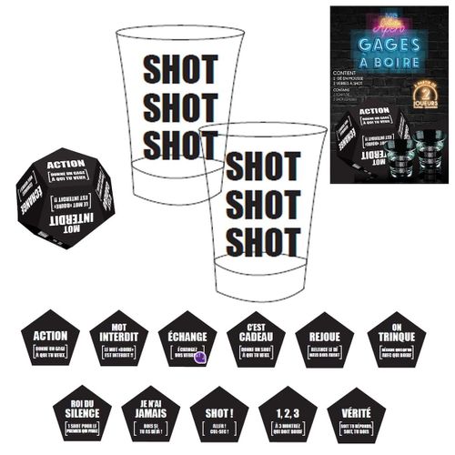 Jeu à Boire Dé Des Gages Infernal En Mousse Avec Ses 2 Verres à Shot -