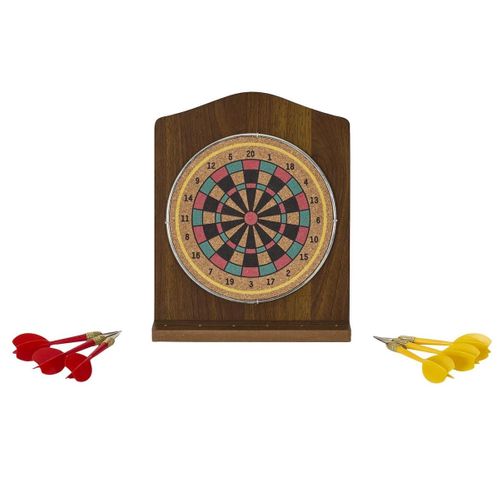 Jeu De Fléchettes En Bois Sur Pied Avec Ses 6 Fléchettes Jaunes Et Rouges Incluses -