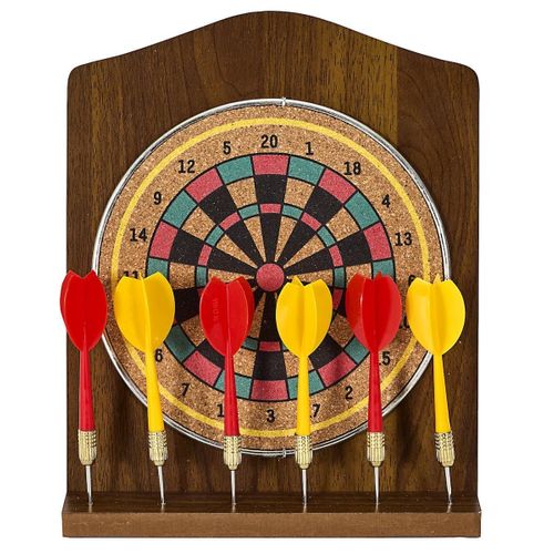 Jeu De Fléchettes En Bois Sur Pied Avec Ses 6 Fléchettes Jaunes Et Rouges Incluses -