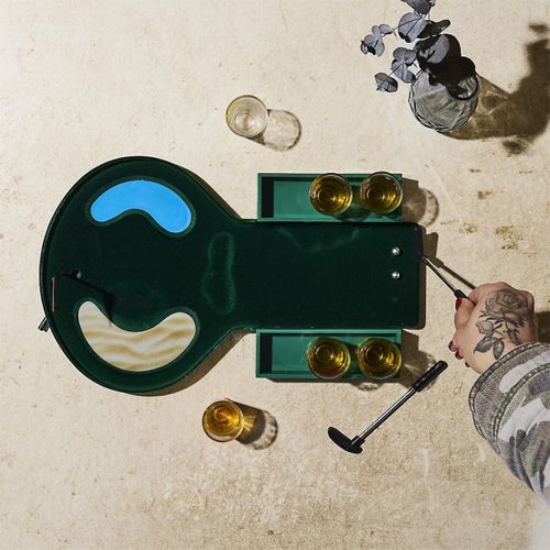 Jeu à Boire Mini Golf Avec Parcours + 2 Balles + 2 Mini Clubs Métal Et 6 Verres à Shot -