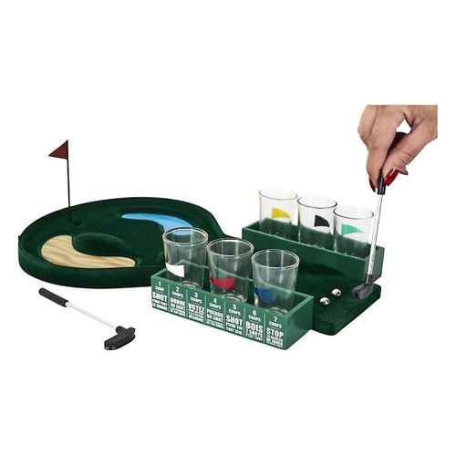 Jeu à Boire Mini Golf Avec Parcours + 2 Balles + 2 Mini Clubs Métal Et 6 Verres à Shot -