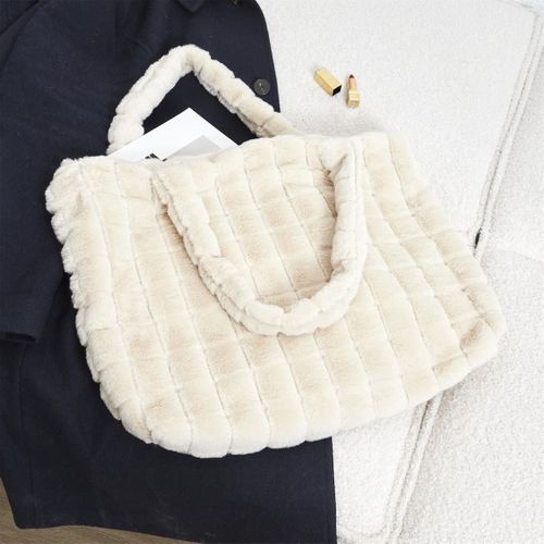 Sac Fluffy En Fausse Fourrure Crème En Polyester -