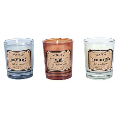 Coffret 6 Bougies Apothicaire Parfums Musc Blanc, Ambre Et Fleur De Coton -