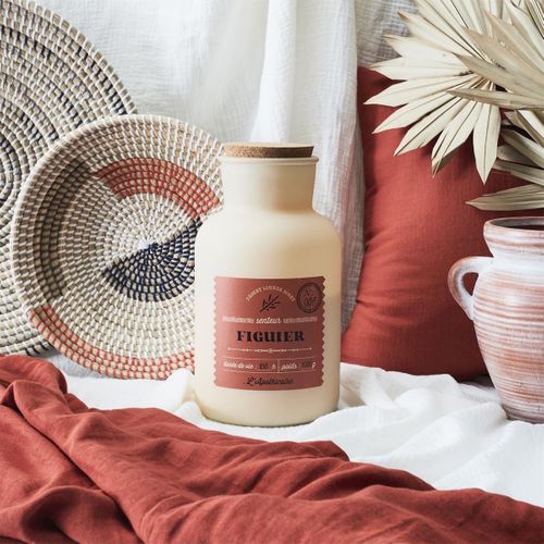 Bougie Beige Parfumée Avec Couvercle En Liège (h27 Cm) Senteur Figuier -