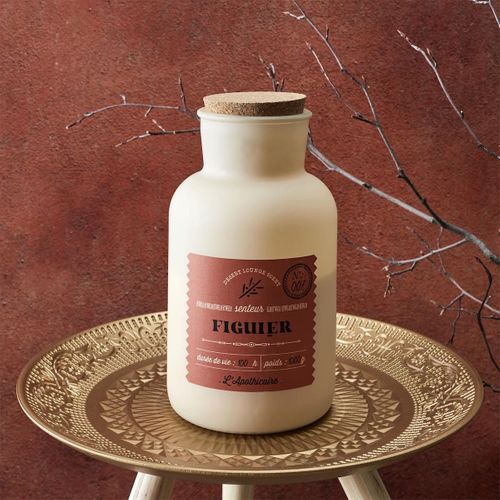 Bougie Beige Parfumée Avec Couvercle En Liège (h27 Cm) Senteur Figuier -