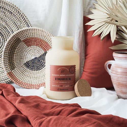 Bougie Beige Parfumée Avec Couvercle En Liège (h27 Cm) Senteur Figuier -