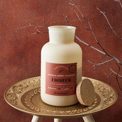 Bougie Beige Parfumée Avec Couvercle En Liège (h27 Cm) Senteur Figuier -