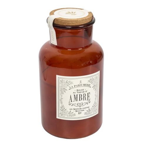 Bougie XXL En Verre Marron Avec Couvercle En Liège Senteur Ambre (h25,5 Cm) -