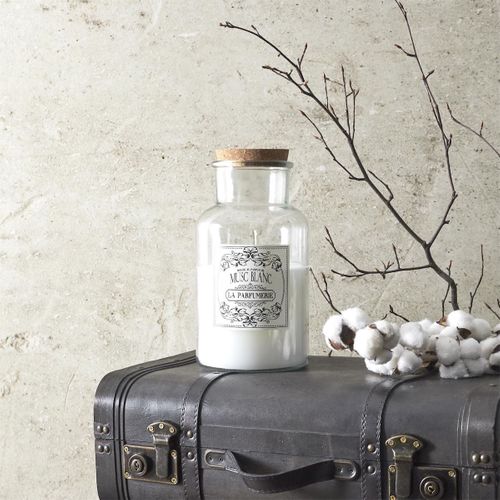 Bougie XXL En Verre Avec Couvercle En Liège Senteur Musc Blanc (h25,5 Cm) -