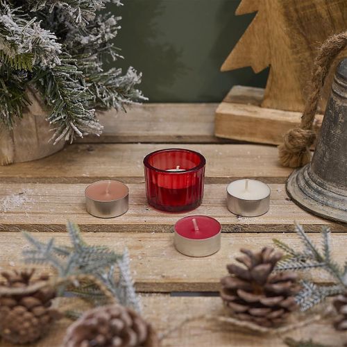 Calendrier De L'avent Bougies Parfumées (3 Parfums) Avec Photophore En Verre Rouge -