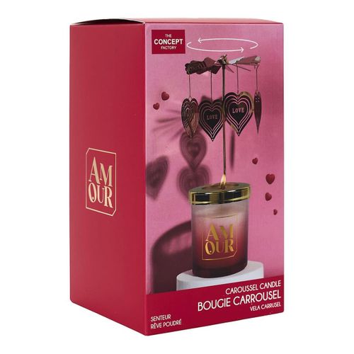 Bougie Parfumée Avec Carousel De Coeur (h16 Cm) Collection Amour Senteur Rêve Poudré -