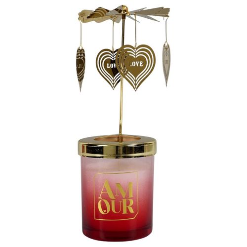 Bougie Parfumée Avec Carousel De Coeur (h16 Cm) Collection Amour Senteur Rêve Poudré -