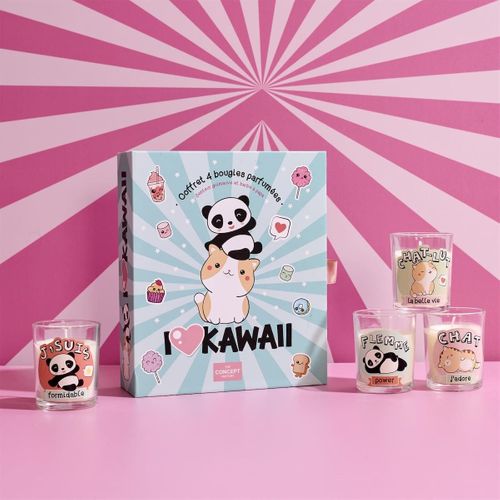 Coffret 4 Bougies Kawaii Parfums Guimauve Et Barbe à Papa -