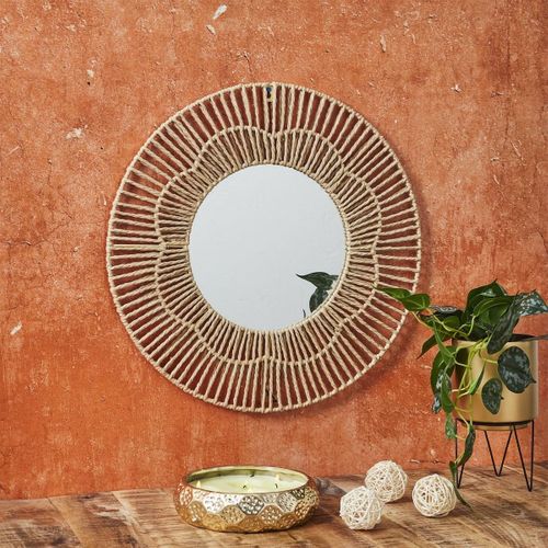 Miroir Mural Rond Fleur Imitation Rotin (ø50 Cm) -