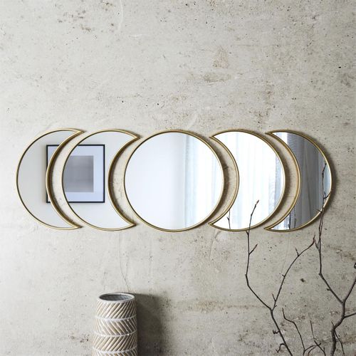 5 Miroirs Décoratifs Phases De Lune Avec Contour Doré En Polypropylène -