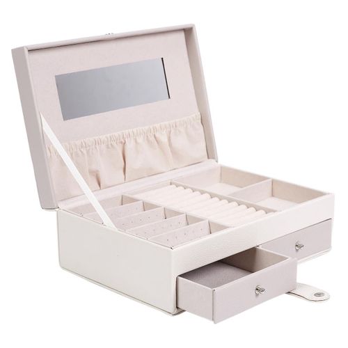 Boîte à Bijoux Blanche Et Rose En Polyuréthane Avec Miroir Et 2 Tiroirs -