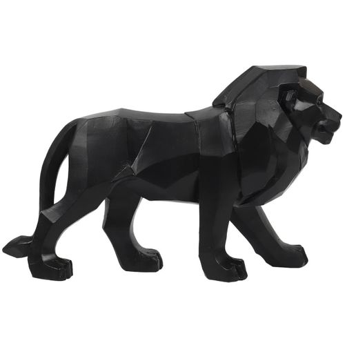 Statue Lion Noir Style Origami En Polyrésine (l33 Cm) -