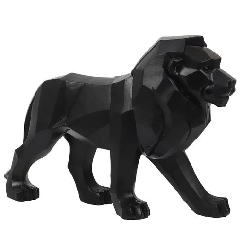 Statue Lion Noir Style Origami En Polyrésine (l33 Cm) -