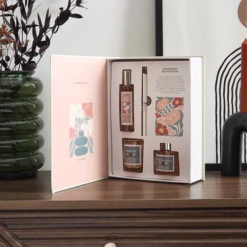 Coffret Parfum D'intérieur Avec Bougie Magnolia, Diffuseur Fleur De Coton Et Spray Iris -