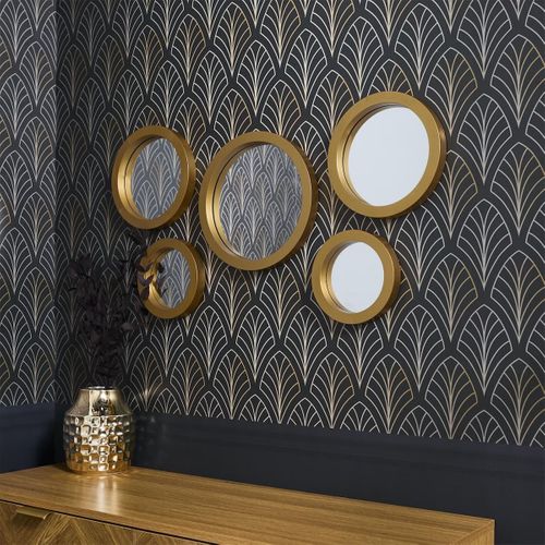 5 Miroirs Décoratifs Muraux Ronds Avec Encadrement Doré -