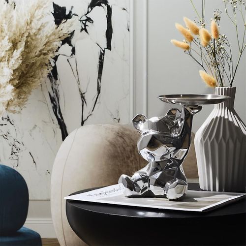 Vide-poche Ourson En Origami Argenté Plateau En L'air -