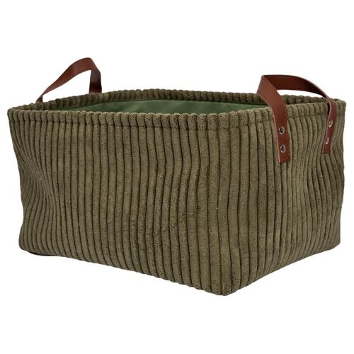 3 Paniers Gigognes En Velours Côtelé Vert Avec Poignée -