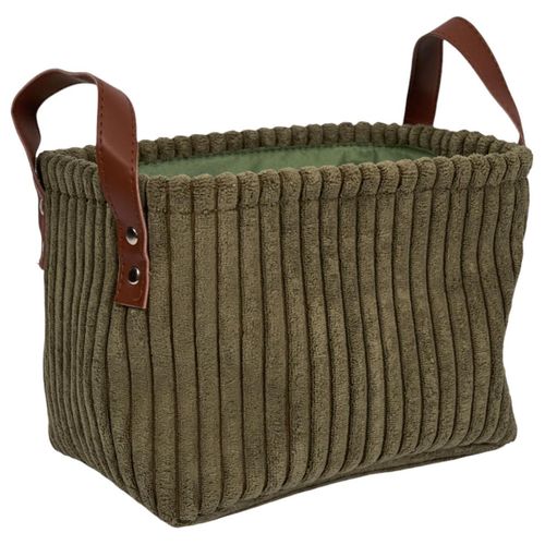 3 Paniers Gigognes En Velours Côtelé Vert Avec Poignée -