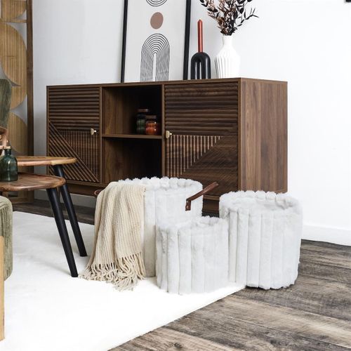 3 Paniers Gigognes Effet Fourrure Blanc Avec Poignée -