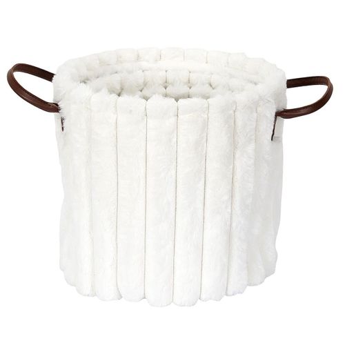 3 Paniers Gigognes Effet Fourrure Blanc Avec Poignée -