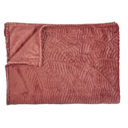 Plaid Flanelle 120x150cm Embossé Motif Feuilles Terracota -