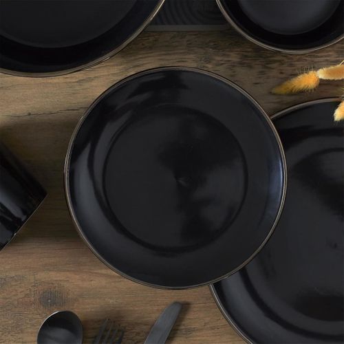 Set De 6 Assiettes à Dessert Noires En Céramique Avec Liseré Doré (ø20 Cm) - Ebene