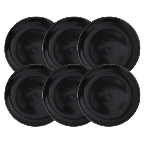 Set De 6 Assiettes à Dessert Noires En Céramique Avec Liseré Doré (ø20 Cm) - Ebene