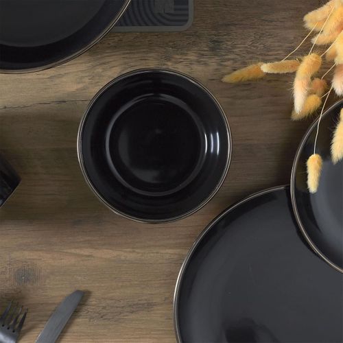 Set De 6 Bols Noires En Céramique Avec Liseré Doré (ø14 Cm) - Ebene