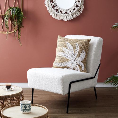 Coussin 40x40cm En Polyester Motif Palmier Coloris Marron Et Blanc -