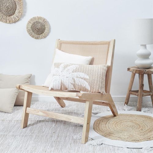 Coussin 30x50cm En Polyester Motif Palmier Coloris Marron Et Blanc -