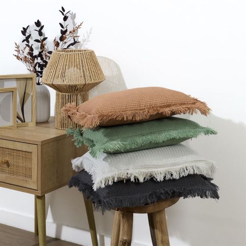 Coussin 40x40 Cm Déhoussable En Coton Style Gaufré Coloris Gris Anthracite -