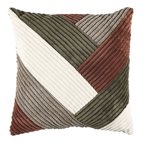 Coussin 40x40 Cm En Polyester Style Patchwork Cotelé Coloris Marron Et Vert -