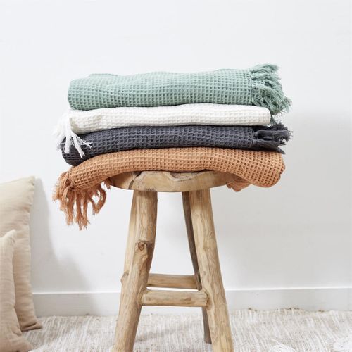 Plaid Jeté De Canapé 120x150cm Style Gaufré Coloris Ivoire -