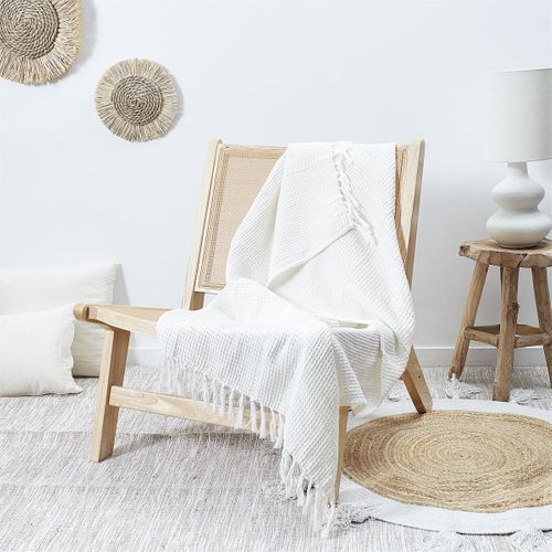 Plaid Jeté De Canapé 120x150cm Style Gaufré Coloris Ivoire -