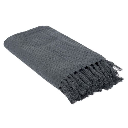 Plaid Jeté De Canapé 120x150cm Style Gaufré Coloris Gris Anthracite -