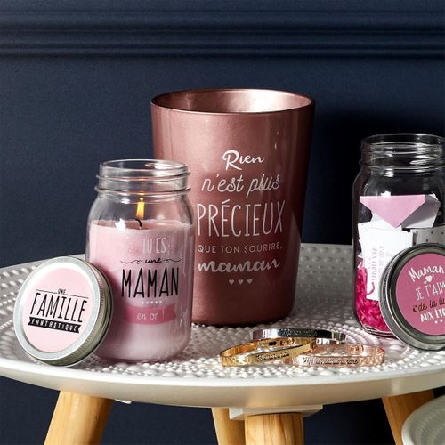 Bougie "maman" Parfum Fleur De Printemps Dans Un Bocal En Verre Avec Couvercle (h13cm) -