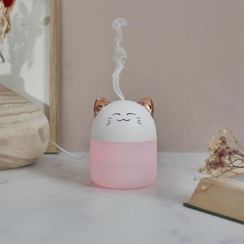 Diffuseur De Parfum D'ambiance LED En Forme De Chat Kawaii (200 Ml) Avec Couleurs Changeantes -